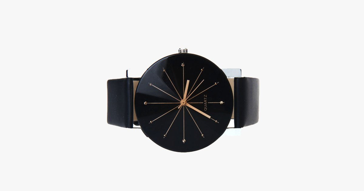 Black Leather Quartz Analog Watch