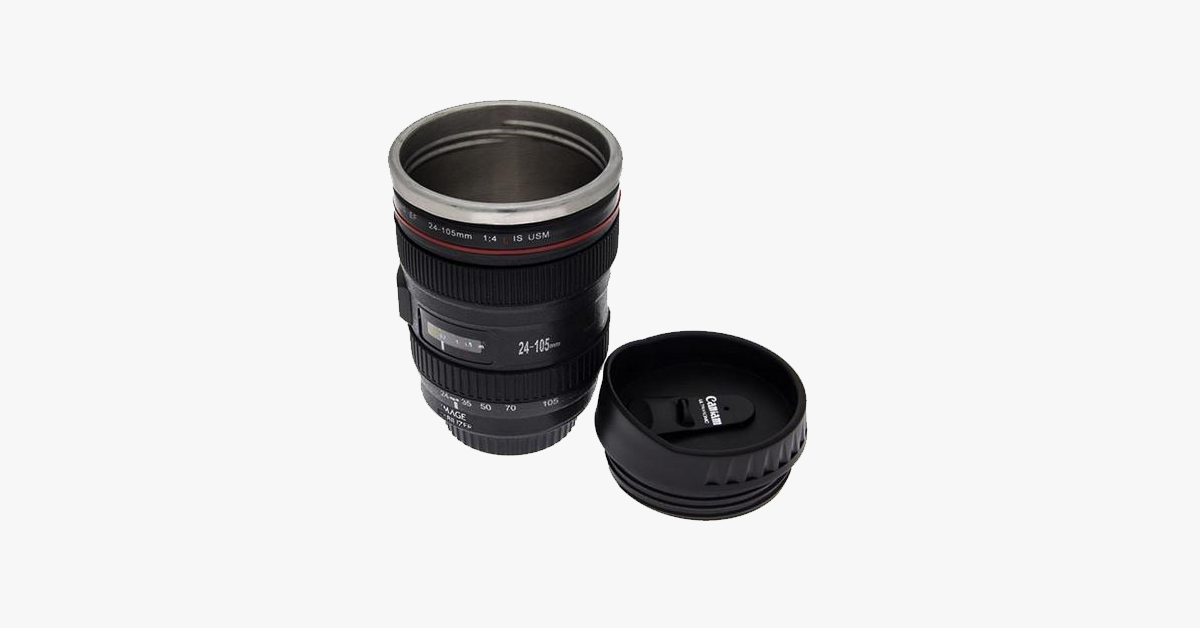 SLR Camera Lens Stainless Steel Travel Coffee Mug with Leak-Proof Lid