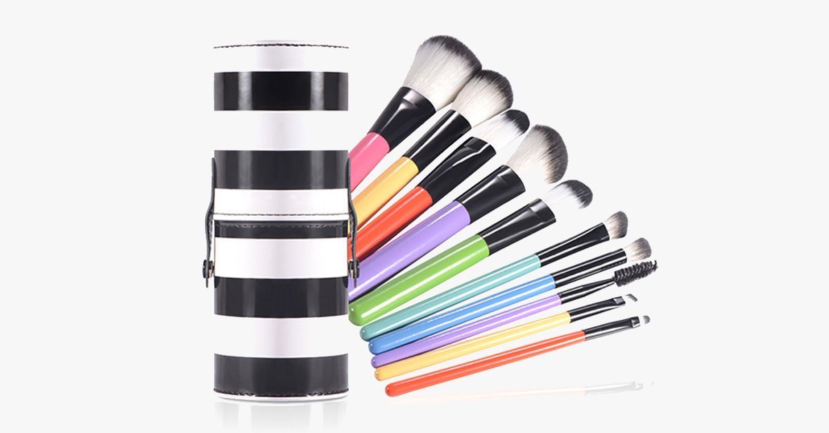Striped Multicolor Makeup Brush Set – Add a Pop of Color and Professionalism to Your Makeup Set
