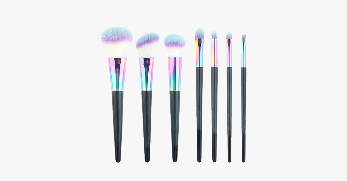 7 Pieces Black Mermaid Rainbow Feather Makeup Brush Set – Face Blush Concealer, Soft Synthetic Hair Bristles, Beauty Makeup Kit