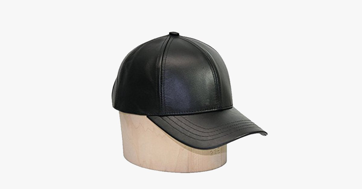 Black Leather Adjustable Baseball Cap