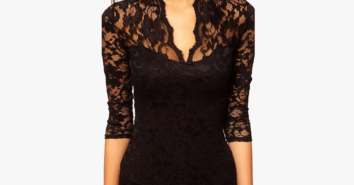 Sexy Flower Scalloped V Neck Lace Dress