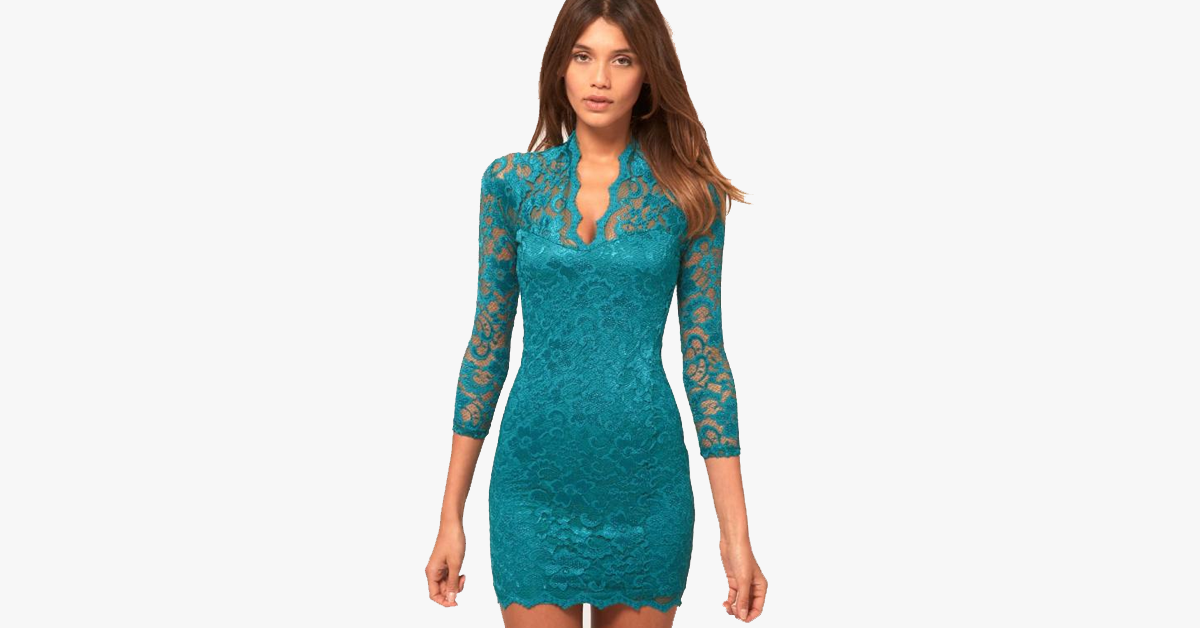 Sexy Flower Scalloped V Neck Lace Dress