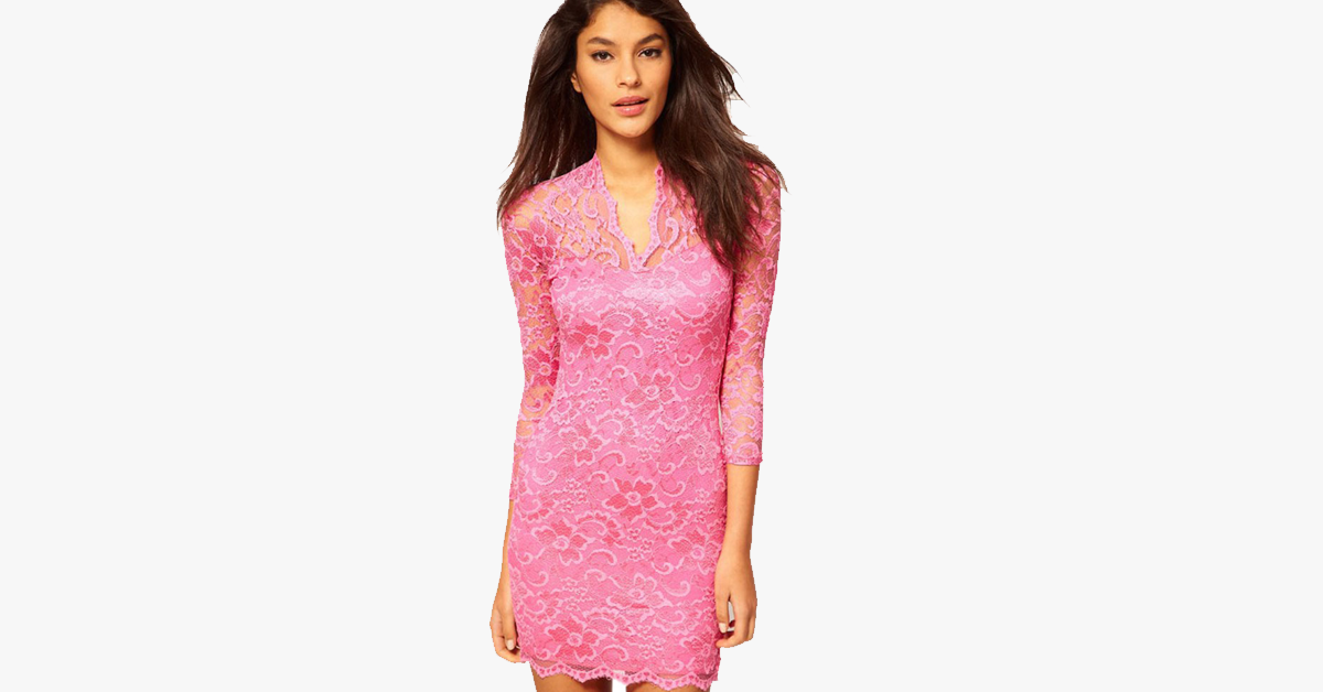 Sexy Flower Scalloped V Neck Lace Dress