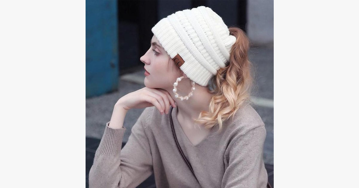 Soft Knit Ponytail Beanie