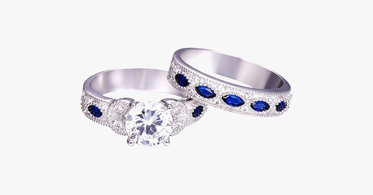 Solid Sapphire Crystal Ring Set