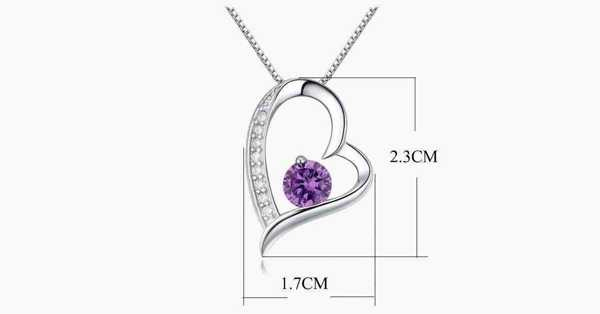 Crystal Heart Silver Pendant(Purple)