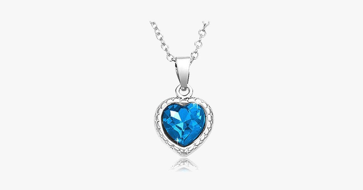 Rhodium Plated Blue Heart Pendant with 18" Chain
