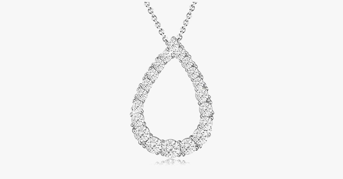 Rhodium Plated Pear Shape CZ Pendant with Chain