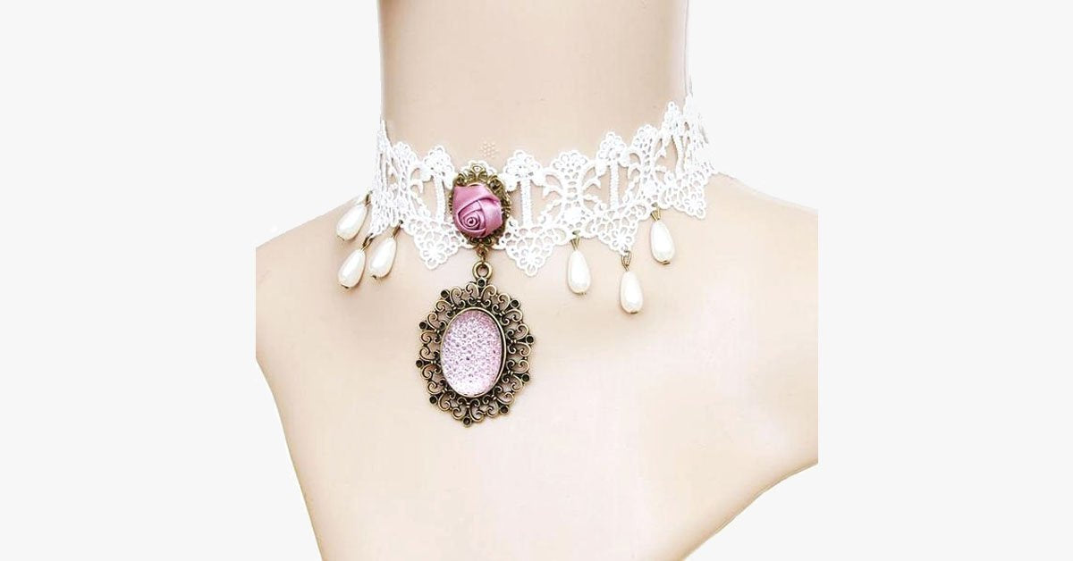 Pink Rose Choker Necklace