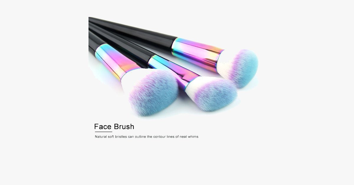 7 Pieces Black Mermaid Rainbow Feather Makeup Brush Set – Face Blush Concealer, Soft Synthetic Hair Bristles, Beauty Makeup Kit
