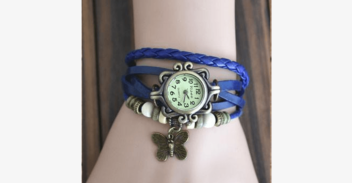 Butterfly Wrap Watches - Multi-Color Genuine Leather Snap Back Watch