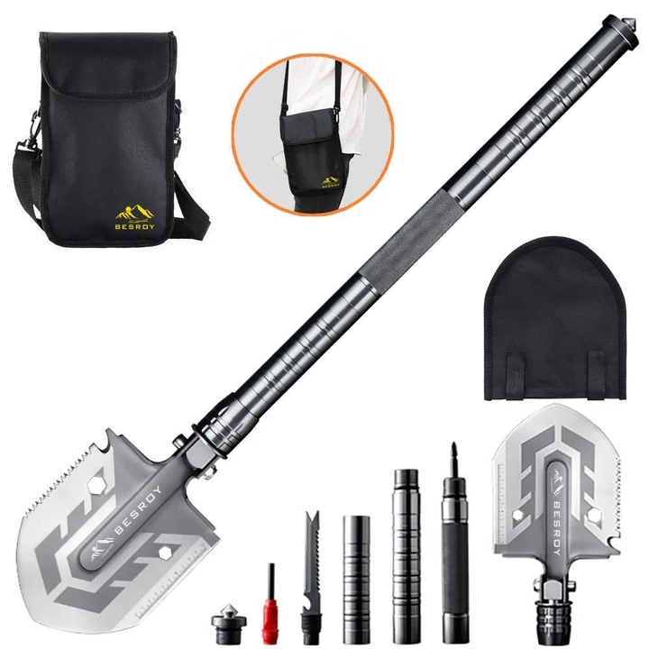 Portable Military Folding Shovel with Tactical Waist Pack & Multi-Tools