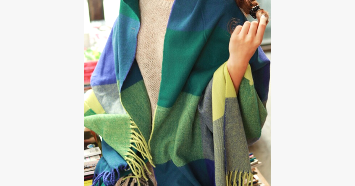 Plaid Style Wool Scarf and Shawl - Assorted Colors