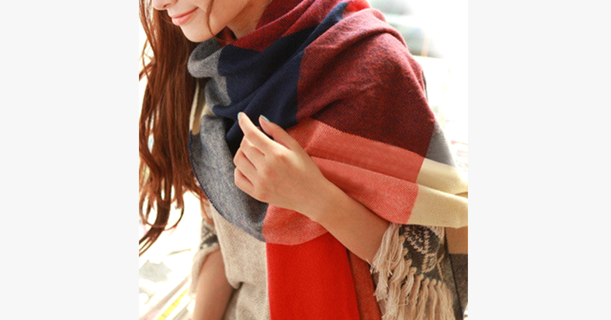 Plaid Style Wool Scarf and Shawl - Assorted Colors