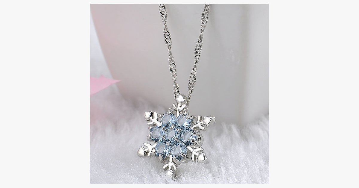 Blue Crystal Snowflake Zircon Flower Silver Necklaces & Pendant