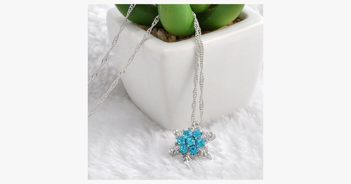 Blue Crystal Snowflake Zircon Flower Silver Necklaces & Pendant