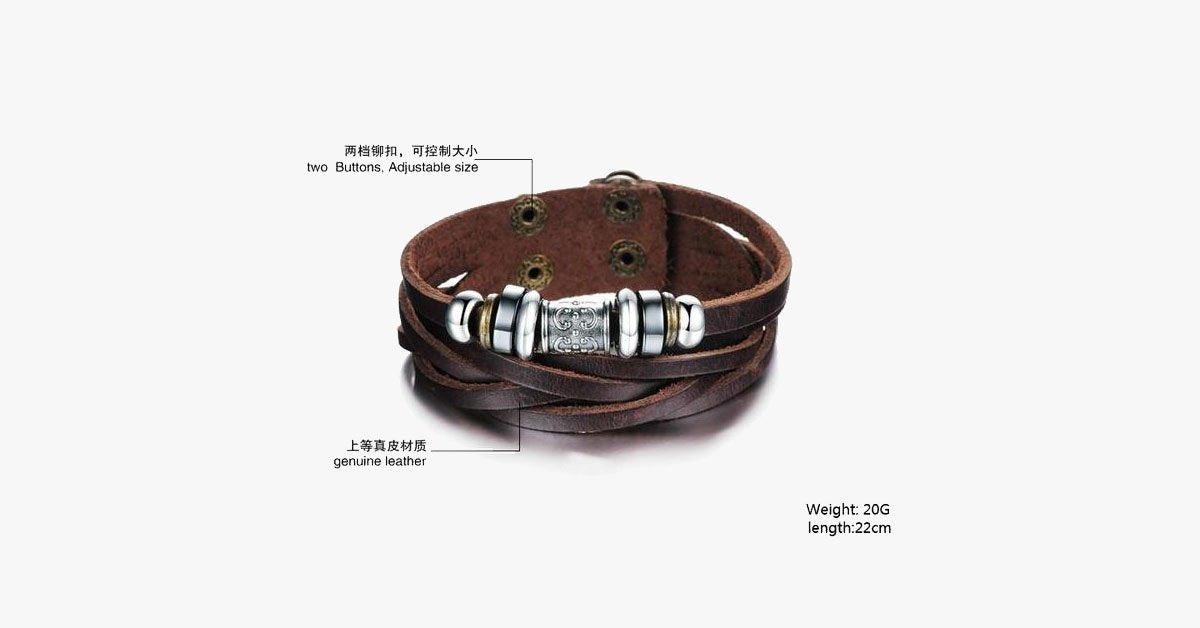 Genuine Leather Heavy Charm Men's Stainless Steel Bracelet