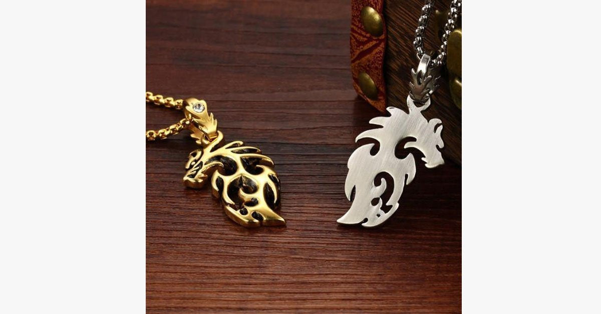 Gold Plated Stainless Steel Vintage Dragon Necklace