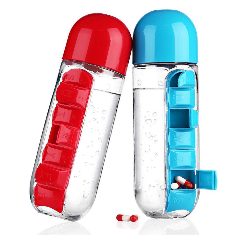 600ml Water Bottle Daily Pill Storage Organizer Box