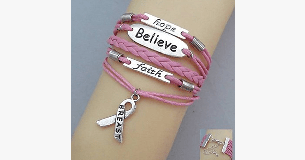 Hope Believe and Faith Breast Cancer Bracelet