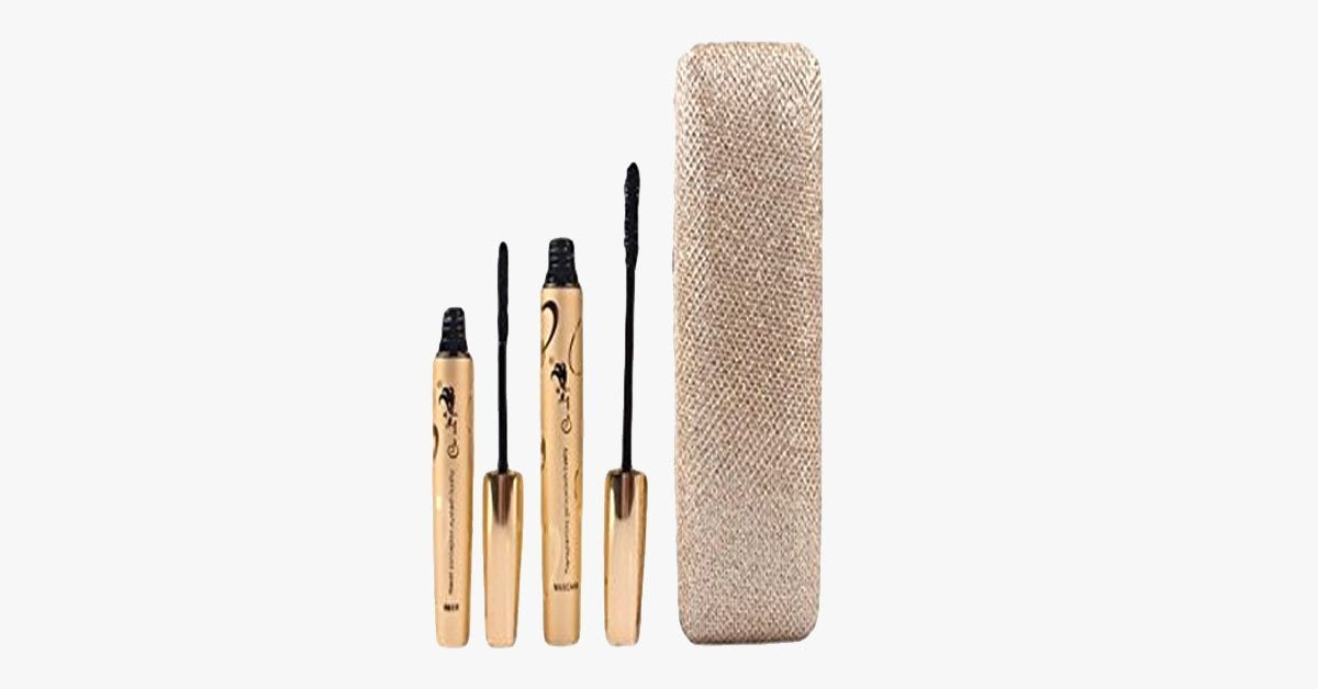 Thickening and Lengthening Black Mascara with Natural Fibres in Gold Display Case