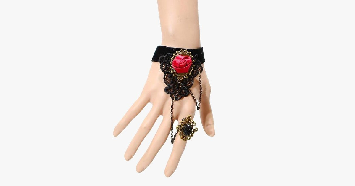 Deep Rose Ring-to-Wrist Bracelet