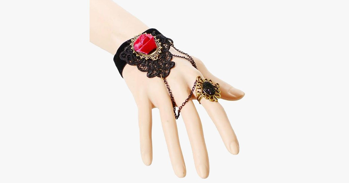 Deep Rose Ring-to-Wrist Bracelet