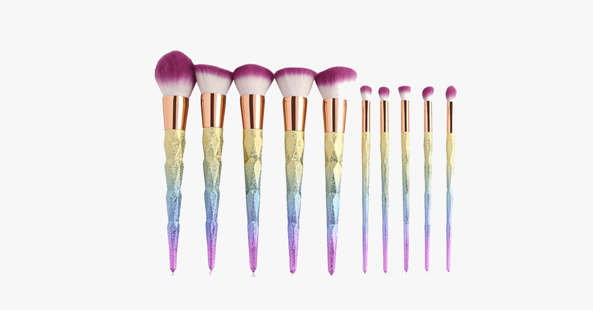 Rainbow Makeup 10 Piece Brush Set- Add Some Rainbow Sparkle to Your Makeup Collection