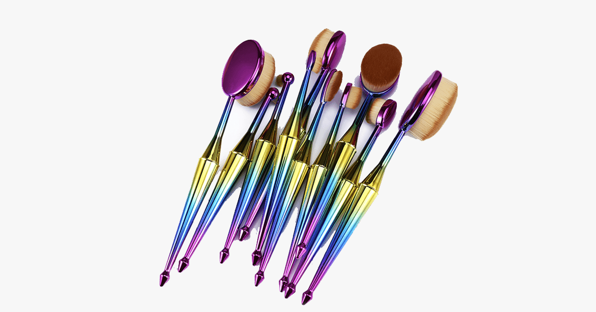 Mermaid 10 Piece Oval Brush Set- Add a Little Extra Color to Your Makeup Brushes