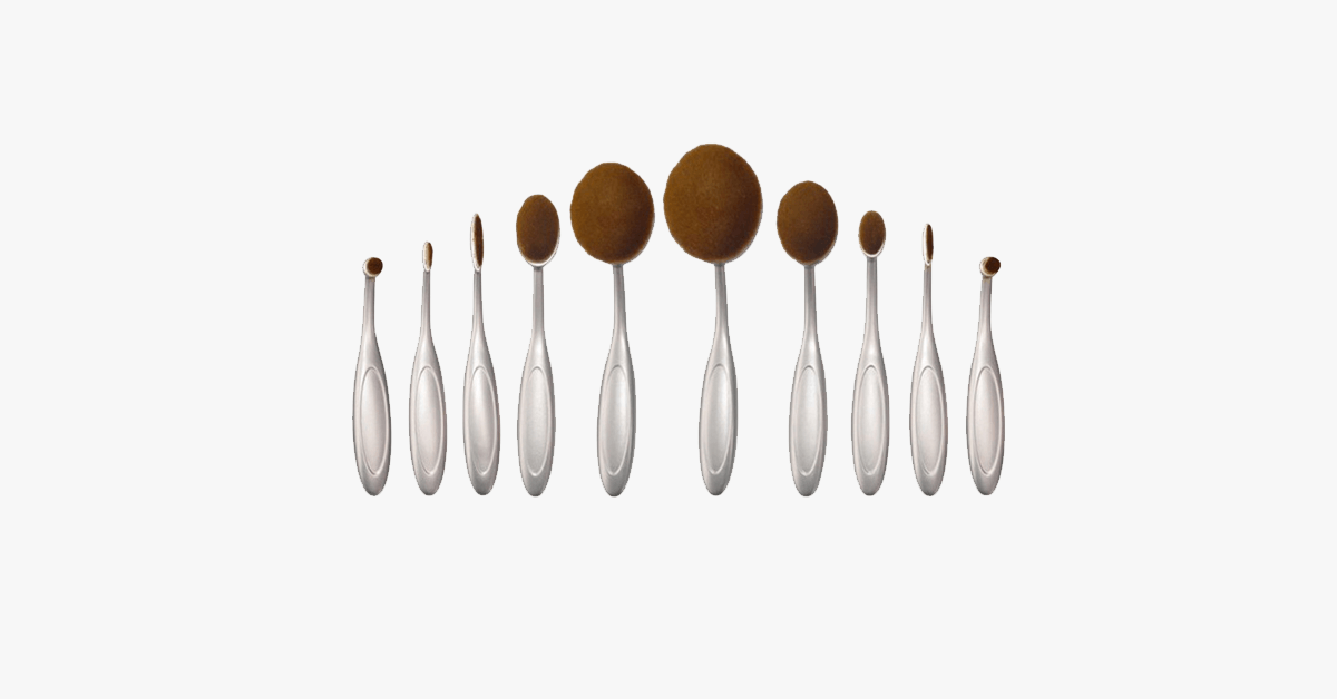 Aphrodite Oval Makeup Brush Kit - Made of Synthetic Hair - Animal-Cruelty Free - Provides Flawless Coverage - 10 Pieces