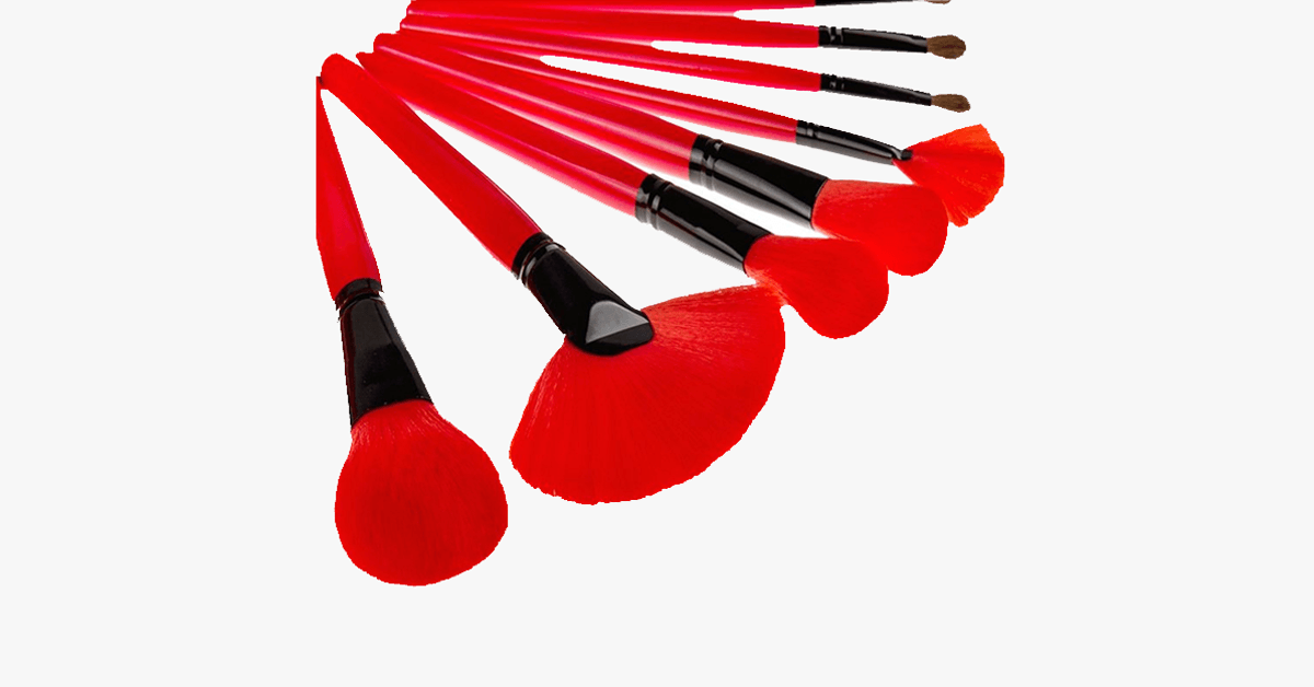 24 Piece Royal Red Make Up Brush Set