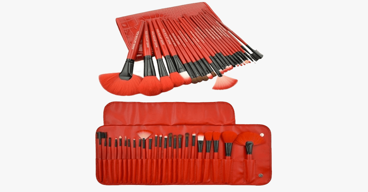 24 Piece Royal Red Make Up Brush Set