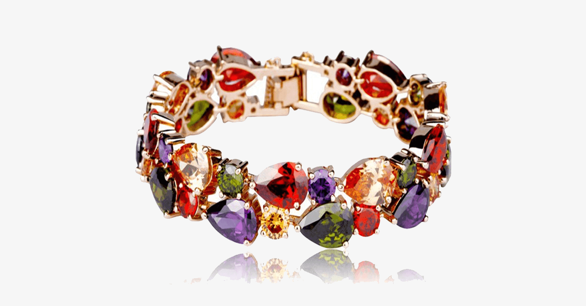 Multi-Colored Crystal Bracelet- Made of Forest Colored Gems - Looks Royal and is Great to Wear for a Party!