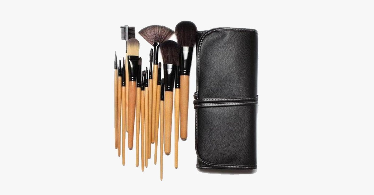 Premium Wooden Brush Set with Black Case - Made of Synthetic Hair - Animal Cruelty-Free,12 Pieces