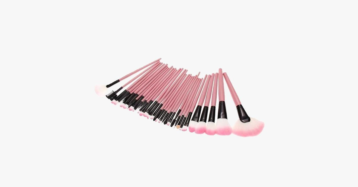 Professional Pink Makeup Brush Set - Made from Synthetic Hair - 32 Piece - Flawless Application