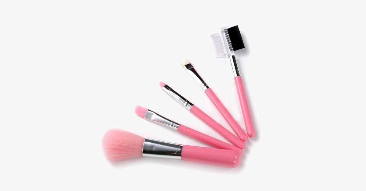 5 Piece Makeup Brush Set - for Blush, Concealer & Eye Shadow Application - Cruelty-free Synthetic Brush Travel Kit