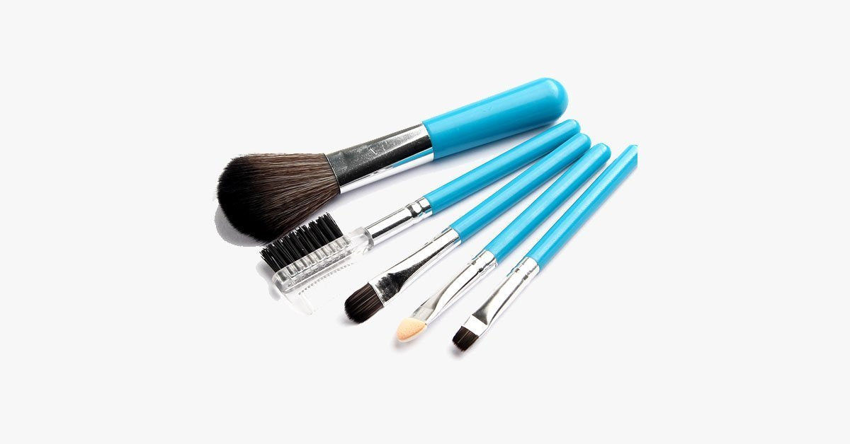 5 Piece Makeup Brush Set - for Blush, Concealer & Eye Shadow Application - Cruelty-free Synthetic Brush Travel Kit