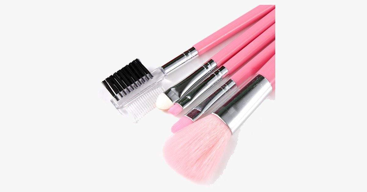 5 Piece Makeup Brush Set - for Blush, Concealer & Eye Shadow Application - Cruelty-free Synthetic Brush Travel Kit