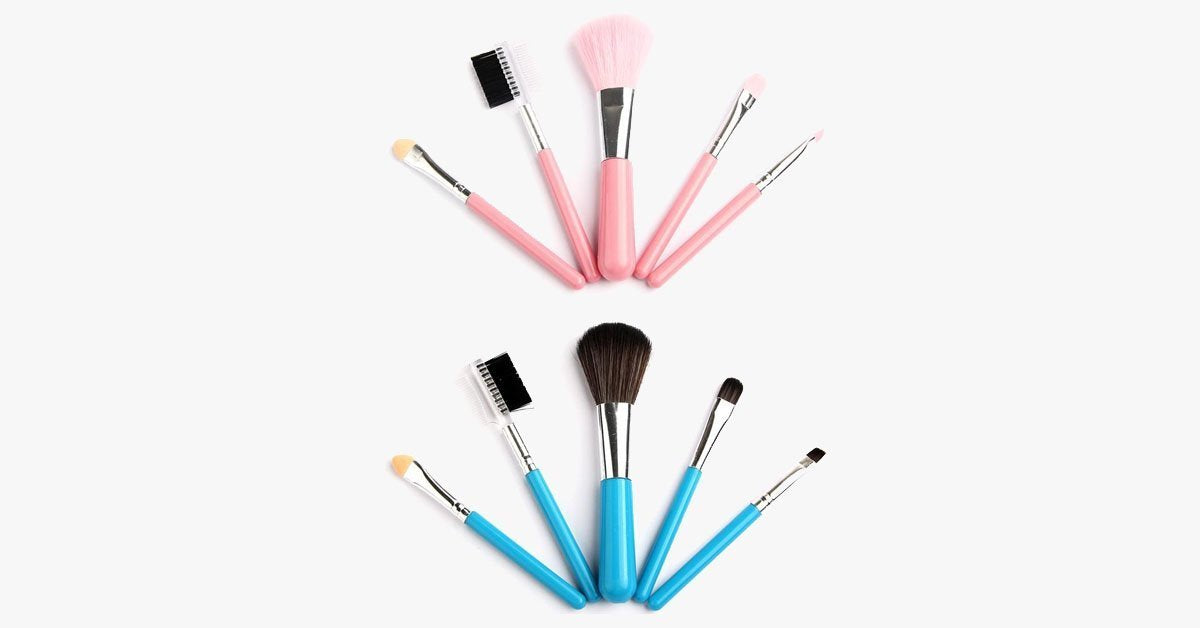 5 Piece Makeup Brush Set - for Blush, Concealer & Eye Shadow Application - Cruelty-free Synthetic Brush Travel Kit