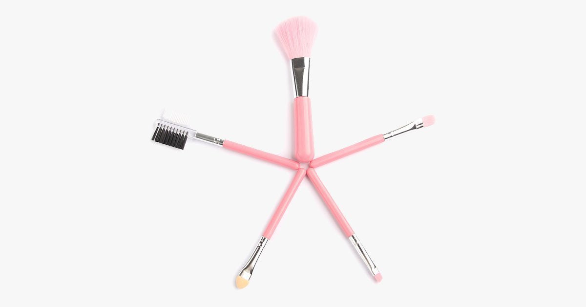 5 Piece Makeup Brush Set - for Blush, Concealer & Eye Shadow Application - Cruelty-free Synthetic Brush Travel Kit