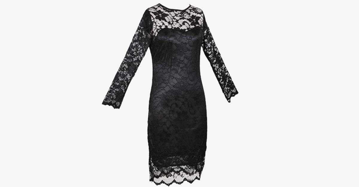 Women's Slim Fit 3/4-Sleeved O-Neck Lace Dress