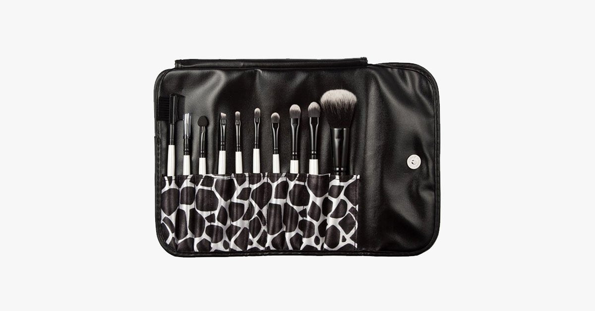 Eyeshadow Brush Kit with Charcoal Giraffe Design Case, 10 Piece Set