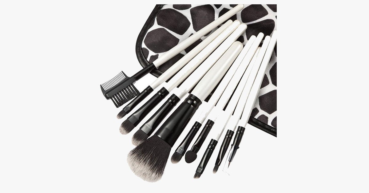 Eyeshadow Brush Kit with Charcoal Giraffe Design Case, 10 Piece Set