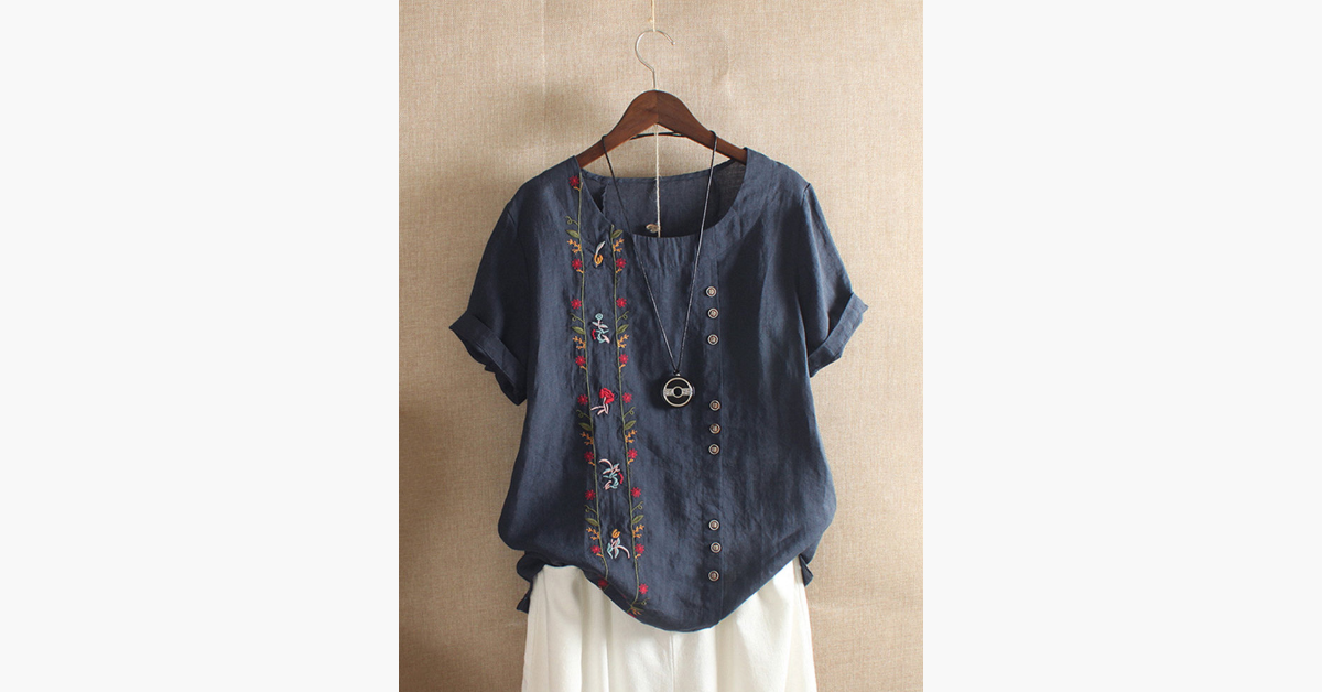 Bohemian Embroidery Floral Short Sleeve Blouse