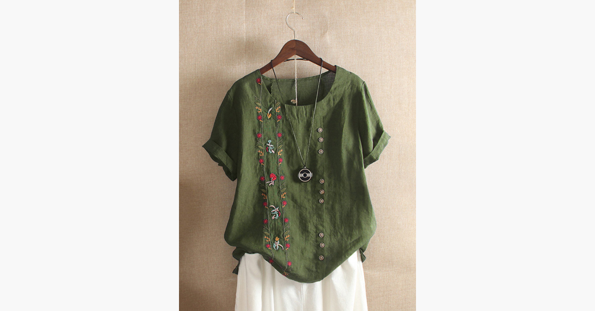 Bohemian Embroidery Floral Short Sleeve Blouse