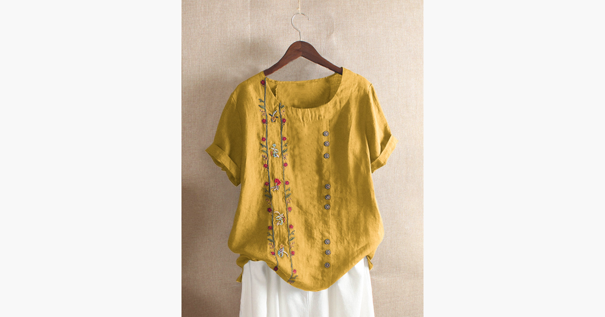 Bohemian Embroidery Floral Short Sleeve Blouse