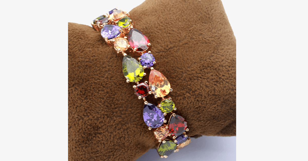 Multi-Colored Crystal Bracelet- Made of Forest Colored Gems - Looks Royal and is Great to Wear for a Party!