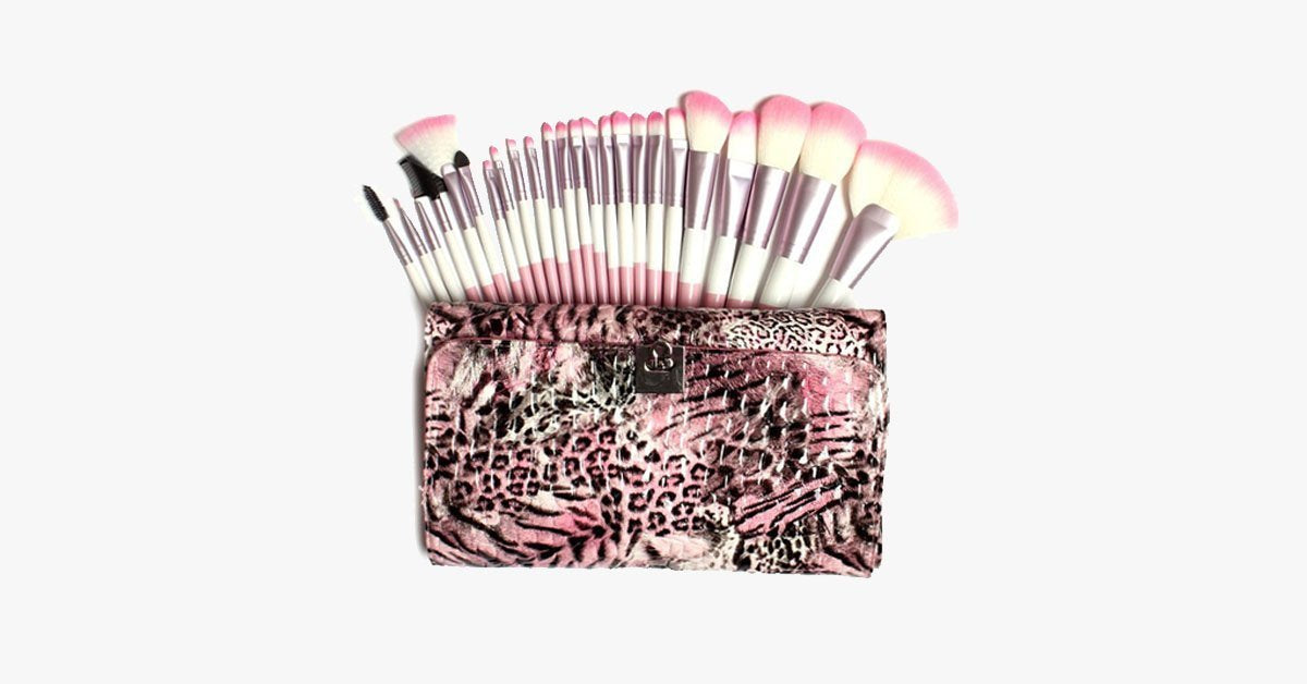 24 Piece Pink Leopard Brush Set