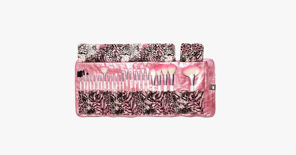 24 Piece Pink Leopard Brush Set